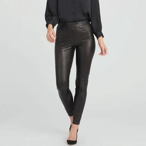 SPANX Black/Brown Faux Leather Ankle Skinny Pants, Size L Petite ~ EUC